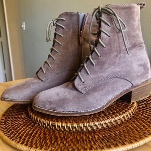 brown suede-like combat boots